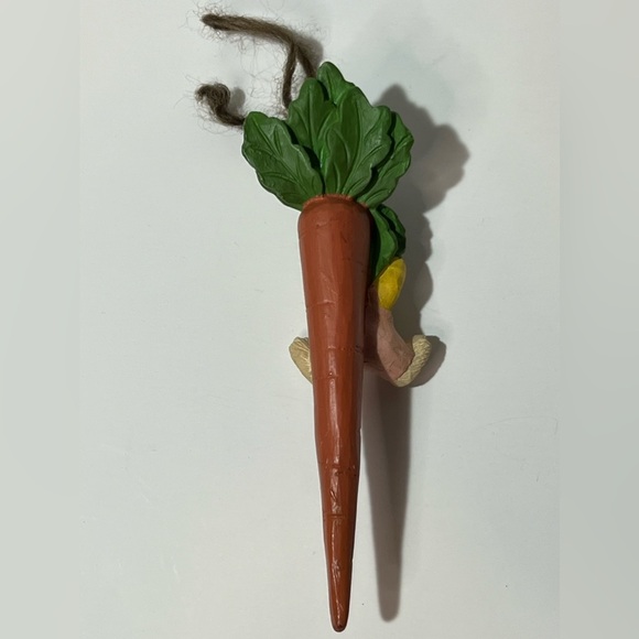 VTG Easter Bunny Rabbit Figurine Laying Down on Carrot Easter Wood - Picture 5 of 8